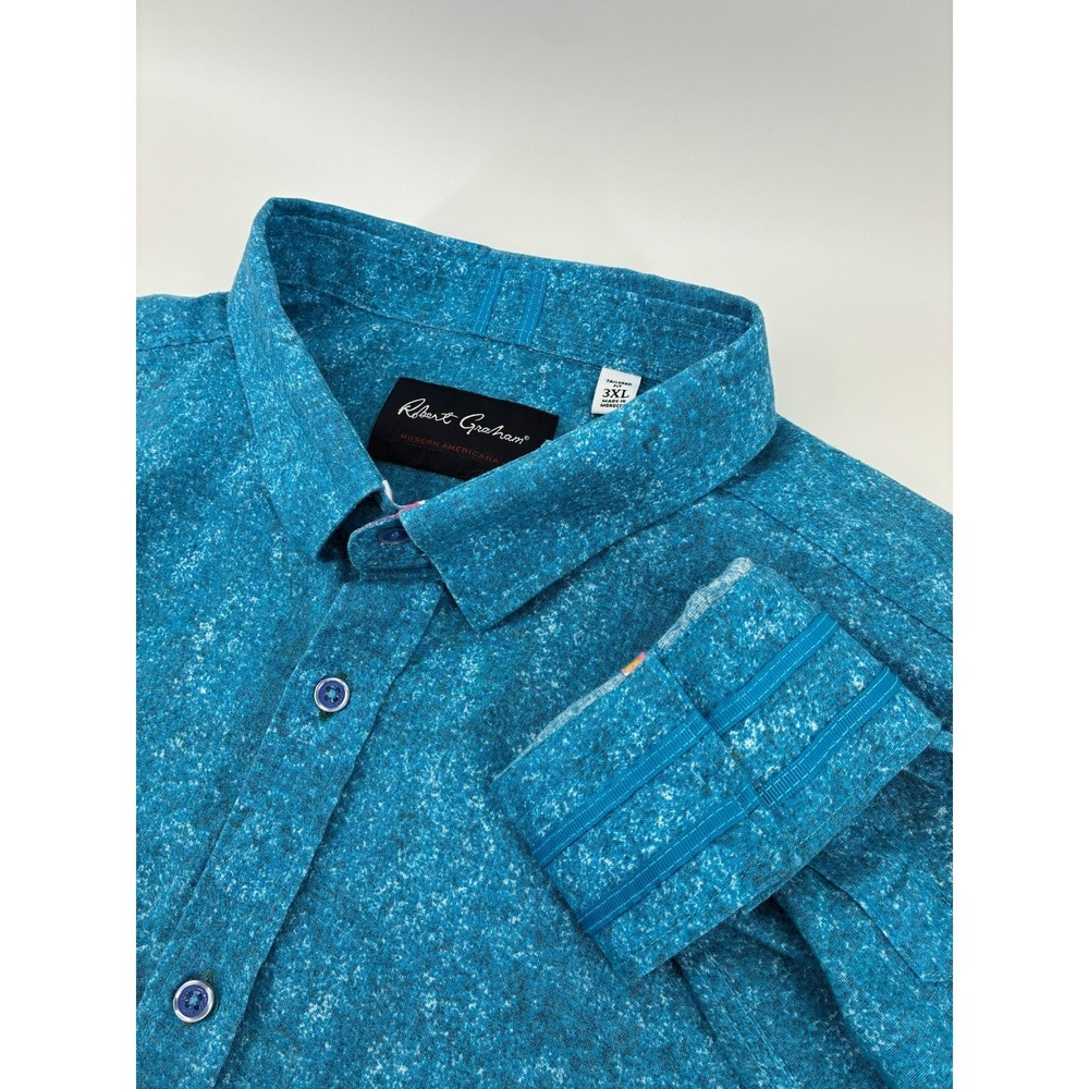 Robert Graham Modern Americana Teal Blue Linen Blend Button Down‎ Shirt Mens 3XL